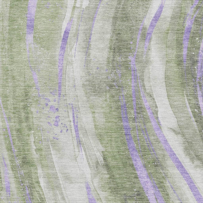 10' X 14' Abstract Washable Area Rug With UV Protection (696806) - Olive Green / Lavender / Ivory