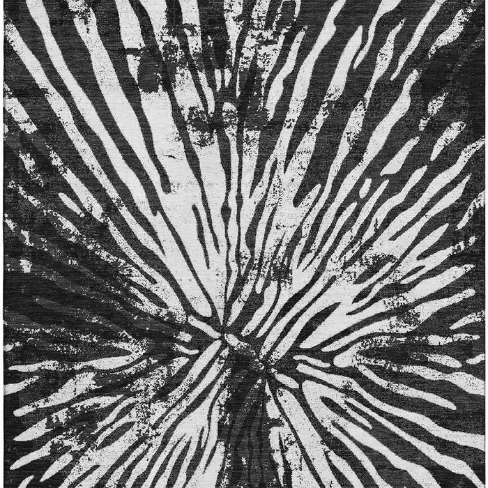 10' X 14' Zebra Print Washable Area Rug With UV Protection - Black And Ivory