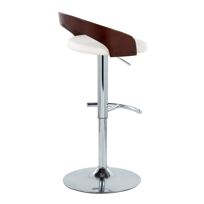 Grotto - Adjustable Barstool - Chrome Metal, Mahogany Wood