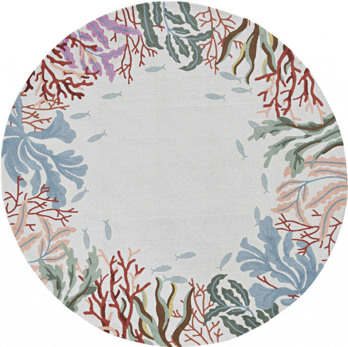 8' Round Hand Hooked Area Rug - Ivory