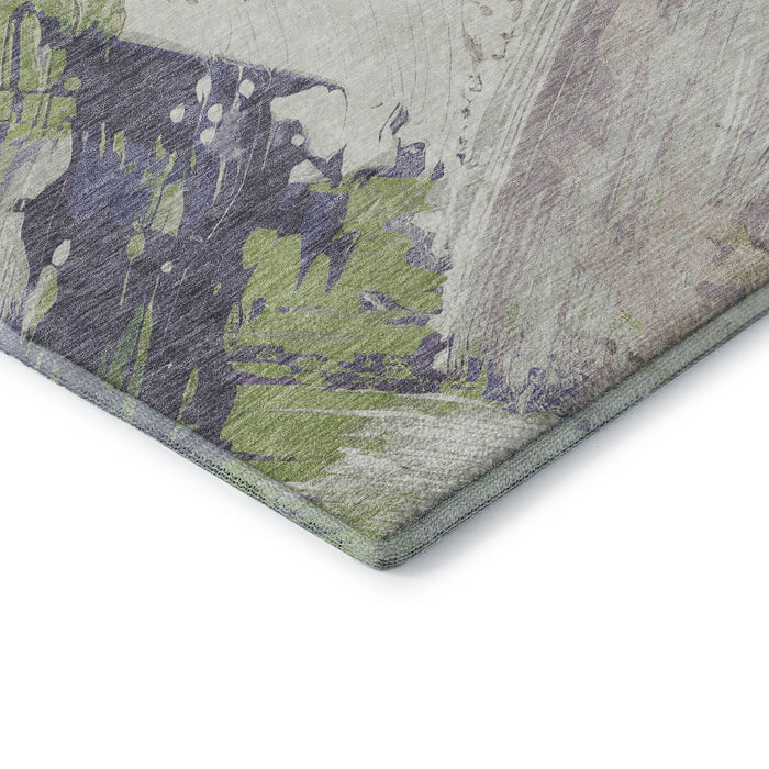 10' X 14' Abstract Washable Area Rug With UV Protection (694128) - Artichoke Green / Ivory / Taupe