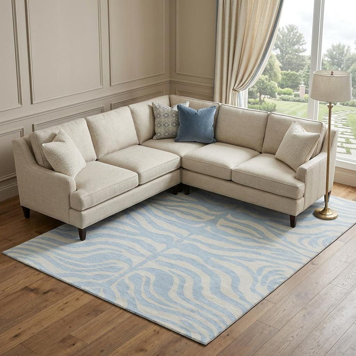 10' X 14' Animal Print Washable Area Rug With UV Protection (681809) - Sky Blue / Ivory