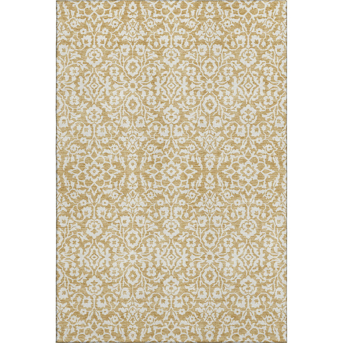 10' X 14' Damask Washable Area Rug With UV Protection (673121) - Gold / Ivory