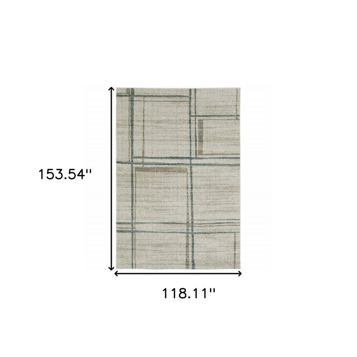 10' x 13' Geometric Power Loom Area Rug - Gray Teal Beige And Tan