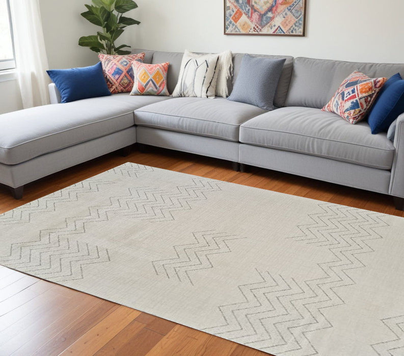8' x 11' Modern Abstract Distressed Polyester Area Rug - Cream