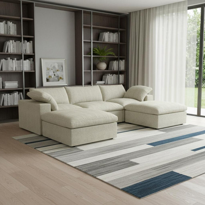 2 Piece Living Room Set Blend Modular Sofa & Ottoman Storage - Khaki
