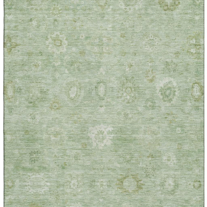 10' X 14' Damask Washable Area Rug With UV Protection (700799) - Artichoke Green / Ivory
