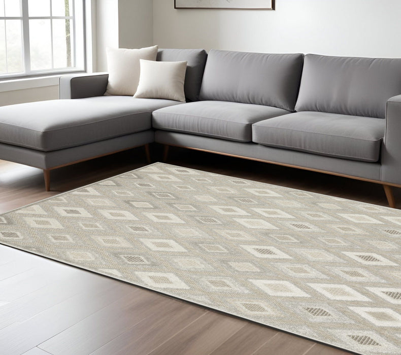 8' X 11' Diamond Area Rug - Beige And Gray
