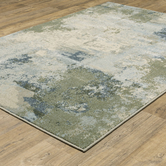 8' x 10' Abstract Power Loom Stain Resistant Area Rug - Blue Green Gray And Ivory