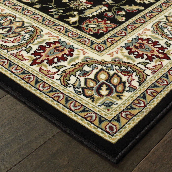 8' x 11' Oriental Power Loom Stain Resistant Area Rug - Black And Ivory