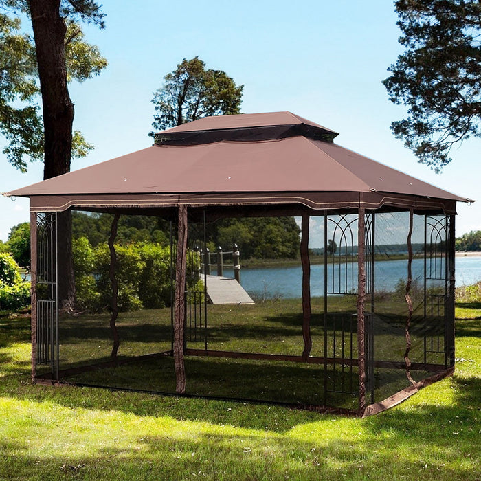 Giga 13x13 ft outdoor patio gazebo canopy tent with ventilated double roof, mosquito net sides, suitable for lawn, garden, or deck.
