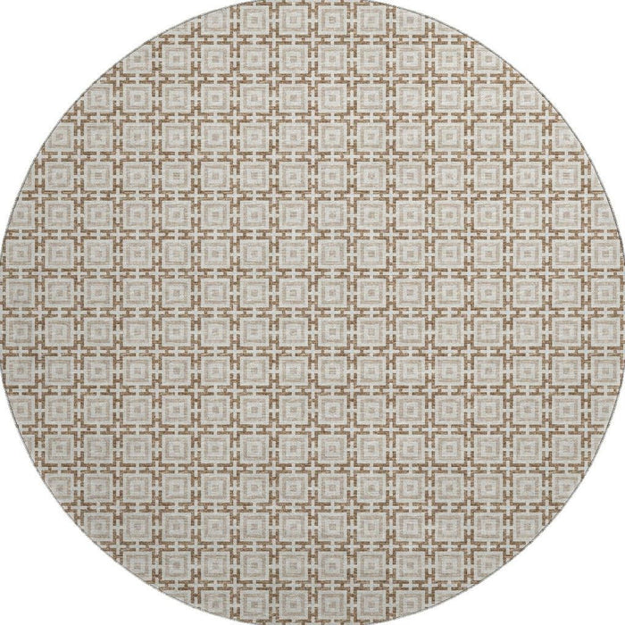 8' Geometric Washable Round Rug With UV Protection (645244) - Taupe / Beige