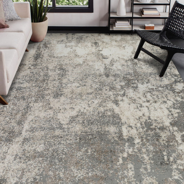 9' x 12' Abstract Power Loom Area Rug - Beige Ivory And Gray