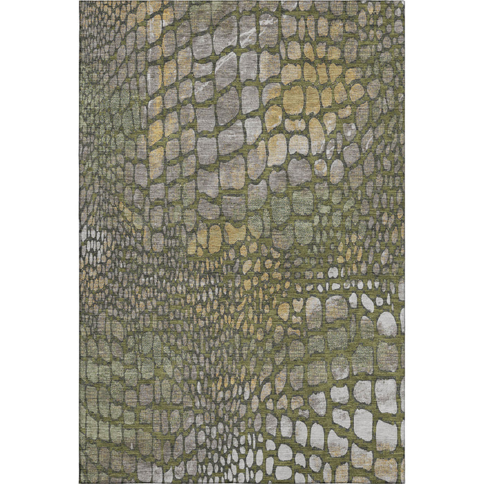 10' X 14' Abstract Geometric Washable Area Rug With UV Protection (677945) - Olive Green / Gold / Gray