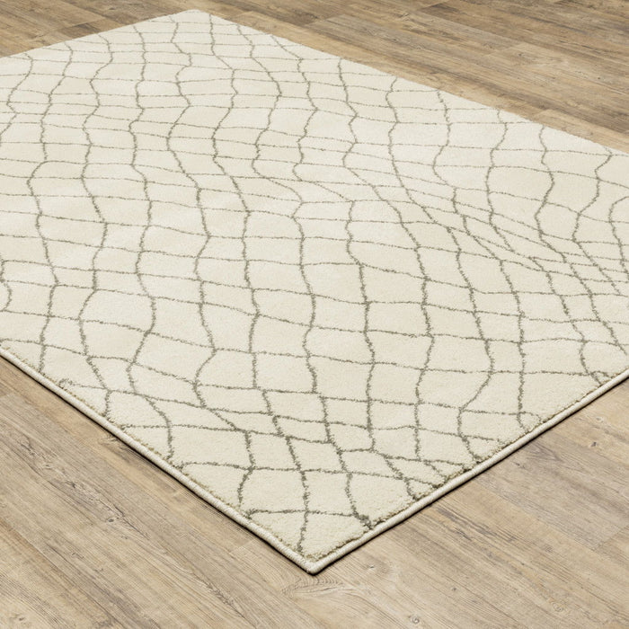 10' x 13' Geometric Power Loom Stain Resistant Area Rug - Ivory And Gray
