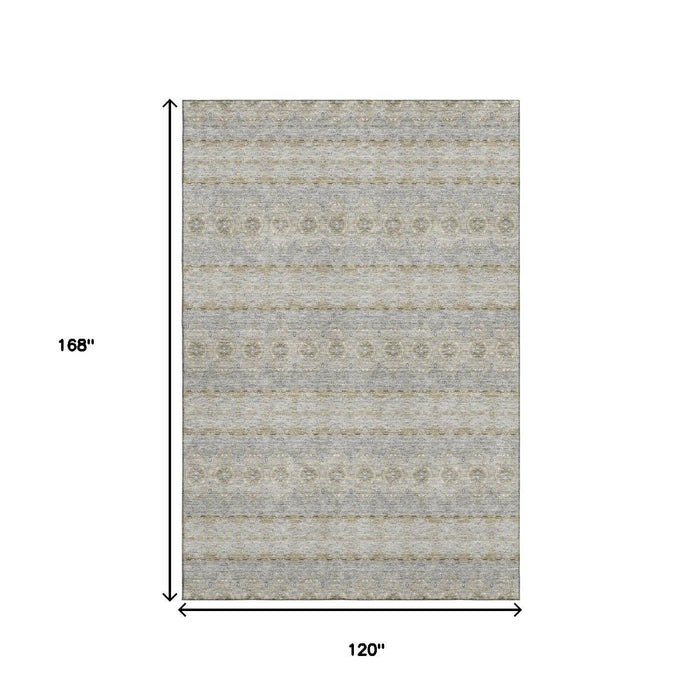 10' X 14' Floral Medallion Washable Area Rug With UV Protection (651352) - Silver / Beige / Ivory