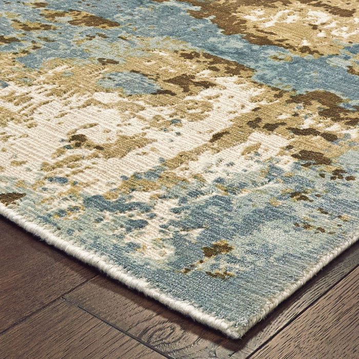 9' x 12' Abstract Hand Loomed Stain Resistant Area Rug - Blue And Brown
