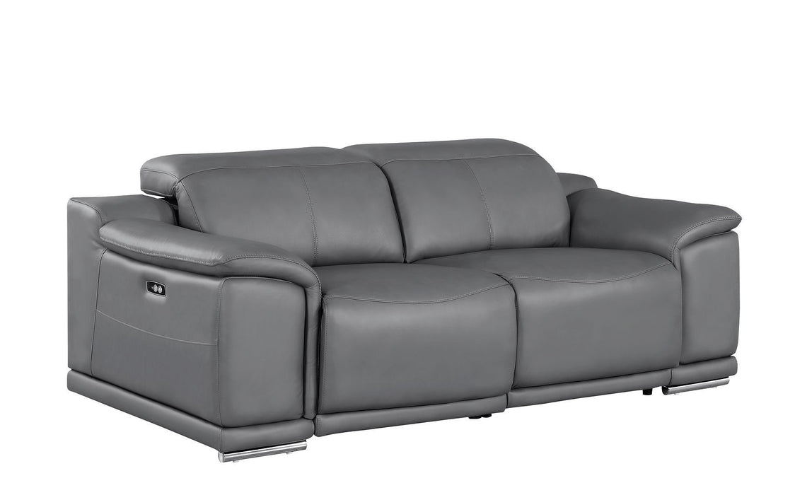 Leather Power Reclining Loveseat (643819) - Battleship Gray / Silver