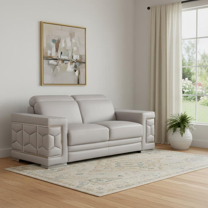 Leather Reclining Loveseat - Light Gray / Silver
