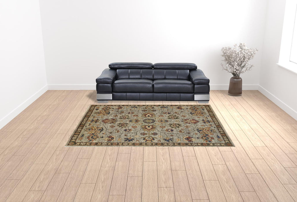 8.5' x 11.5' Wool Floral Hand Knotted Stain Resistant Area Rug With Fringe - Gray Gold And Red