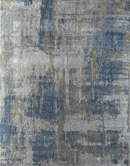 8' X 10' Abstract Hand Knotted Area Rug Fabric Material - Blue
