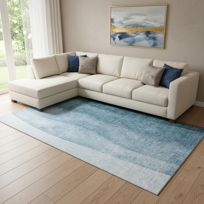 10' X 14' Ombre Washable Area Rug With UV Protection (652719) - Blue / Ivory