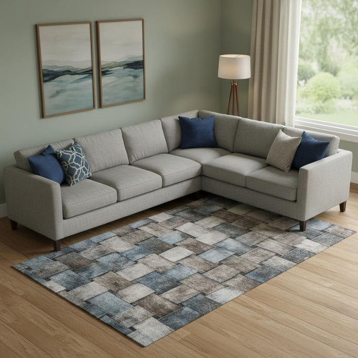 10' X 14' Striped Washable Area Rug With UV Protection (710250) - Taupe / Blue
