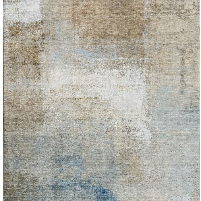 10' X 14' Abstract Washable Area Rug With UV Protection - Taupe / Ivory