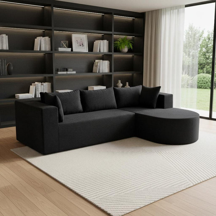 Corduroy Modular Sofa Chaise With Toss Pillows (723852) - Black