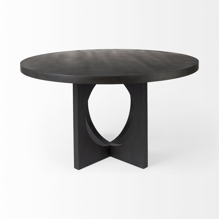 54" Rounded Solid Wood Pedestal Base Dining Room Table - Black