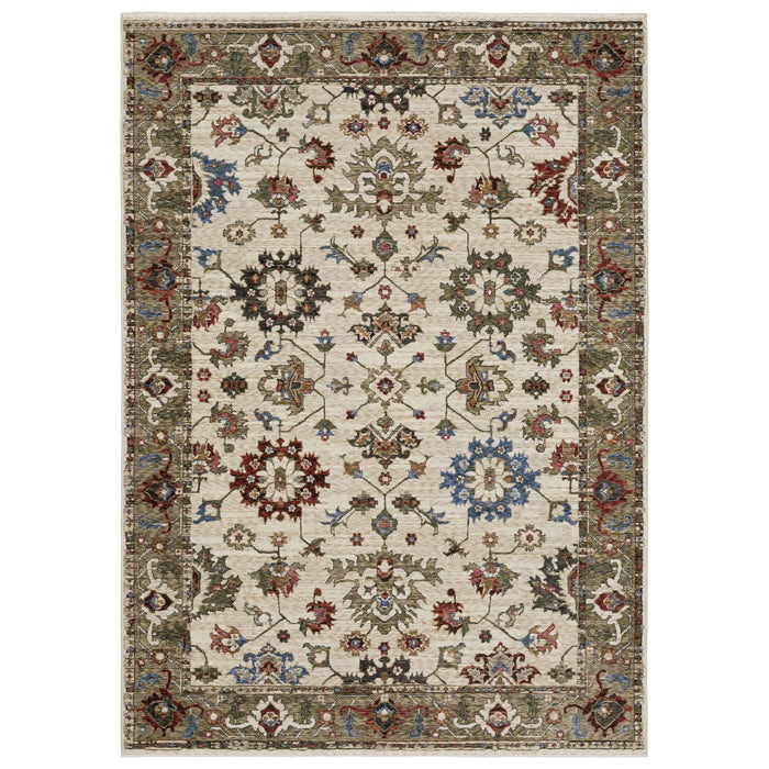 8' X 11' Oriental Area Rug With Fringe (574914) - Ivory / Green / Red
