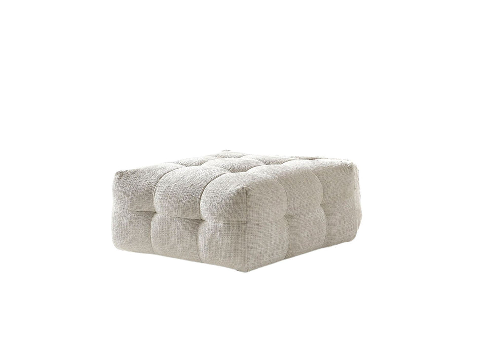 Chenille Tufted Pouf Ottoman - Beige / Black