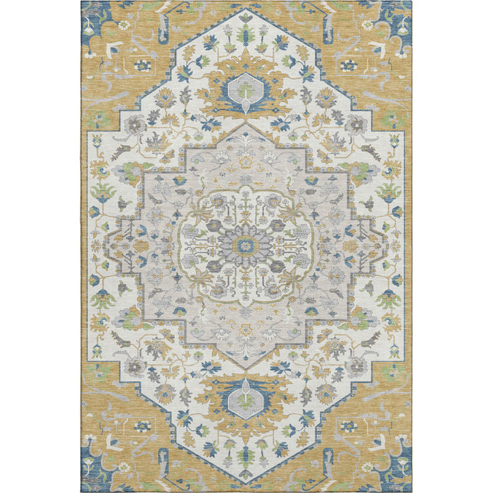 10' X 14' Oriental Washable Area Rug With UV Protection (677765) - Gold / Ivory / Blue