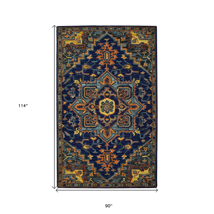 8' X 10' Bohemian Wool Medallion Hand Tufted Area Rug - Blue
