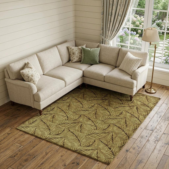 9' X 12' Floral Hand Knotted Area Rug (744358) - Green / Tan / Black