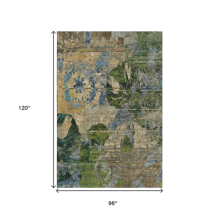 8' X 10' Abstract Washable Area Rug With UV Protection (648872) - Taupe / Green / Blue