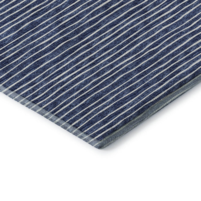 10' X 14' Striped Washable Area Rug With UV Protection (645223) - Navy Blue / Ivory