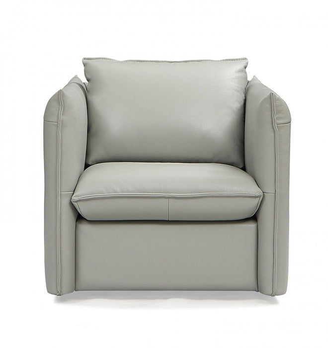 Genuine Leather Swivel Accent Chair - Gray And Silver