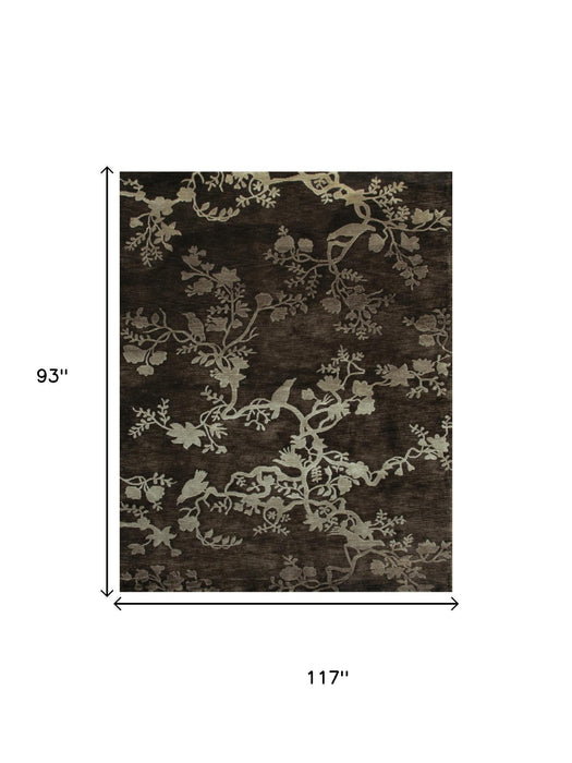 8' X 10' Wool Floral Hand Knotted Area Rug (744281) - Gray / Silver
