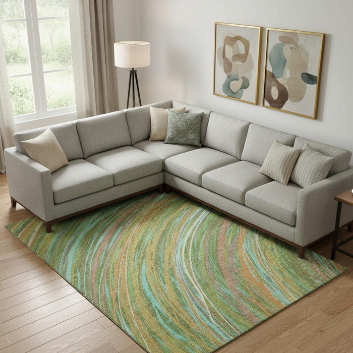 10' X 14' Abstract Washable Area Rug With UV Protection (717620) - Green / Peach