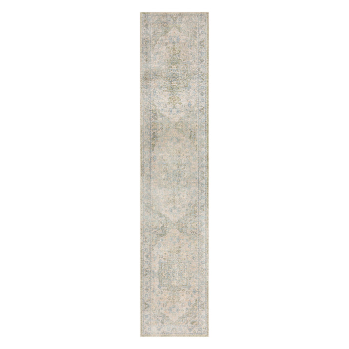 8' Floral Runner Rug (554994) - Blue / Green / Ivory
