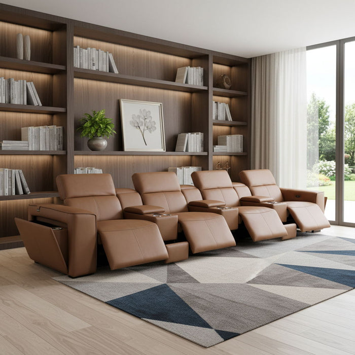 Top Grain Leather Reclining Metal USB Sofa (720422) - Chestnut