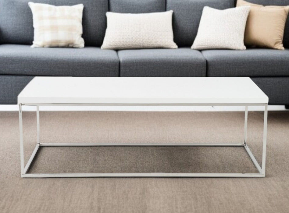 47" Metal Coffee Table - White And Silver