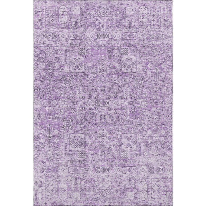 10' X 14' Floral Washable Area Rug With UV Protection (651190) - Lilac / Ivory