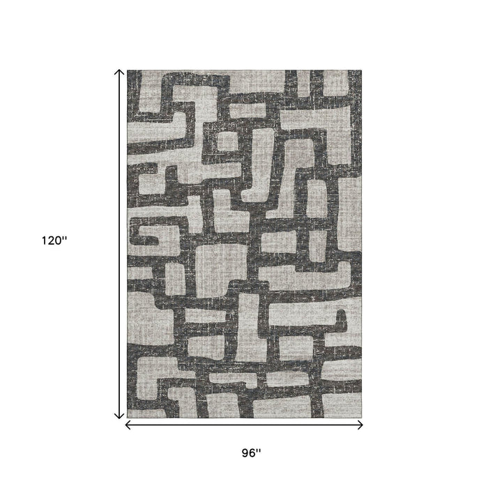 8' X 10' Abstract Washable Area Rug With UV Protection (644842) - Gray / Ivory