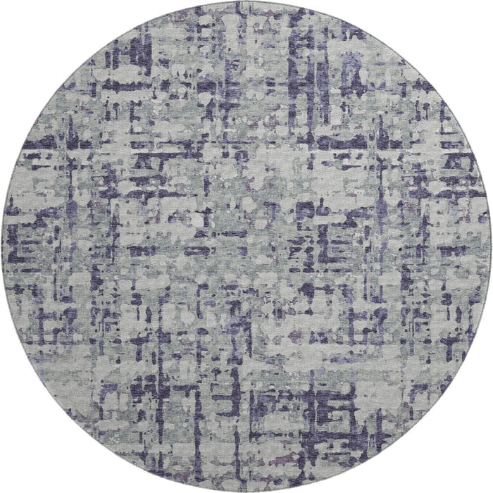 8' Abstract Washable Round Rug Polyester With UV Protection - Purple / Gray