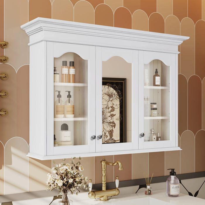Giga wall-mounted white medicine cabinet with mirror door and adjustable shelves for bathroom storage.
