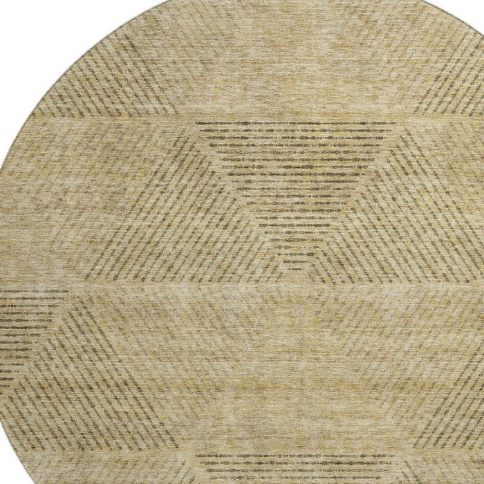 8' Geometric Washable Round Rug With UV Protection - Wheat And Beige