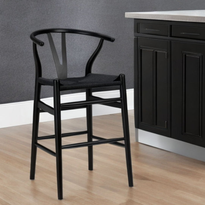 Solid Wood Counter Height Bar Chair - Black