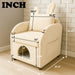 Beige bunny ear pet-friendly armchair with hidden pet house and storage pocket, ideal for bedroom or living room.